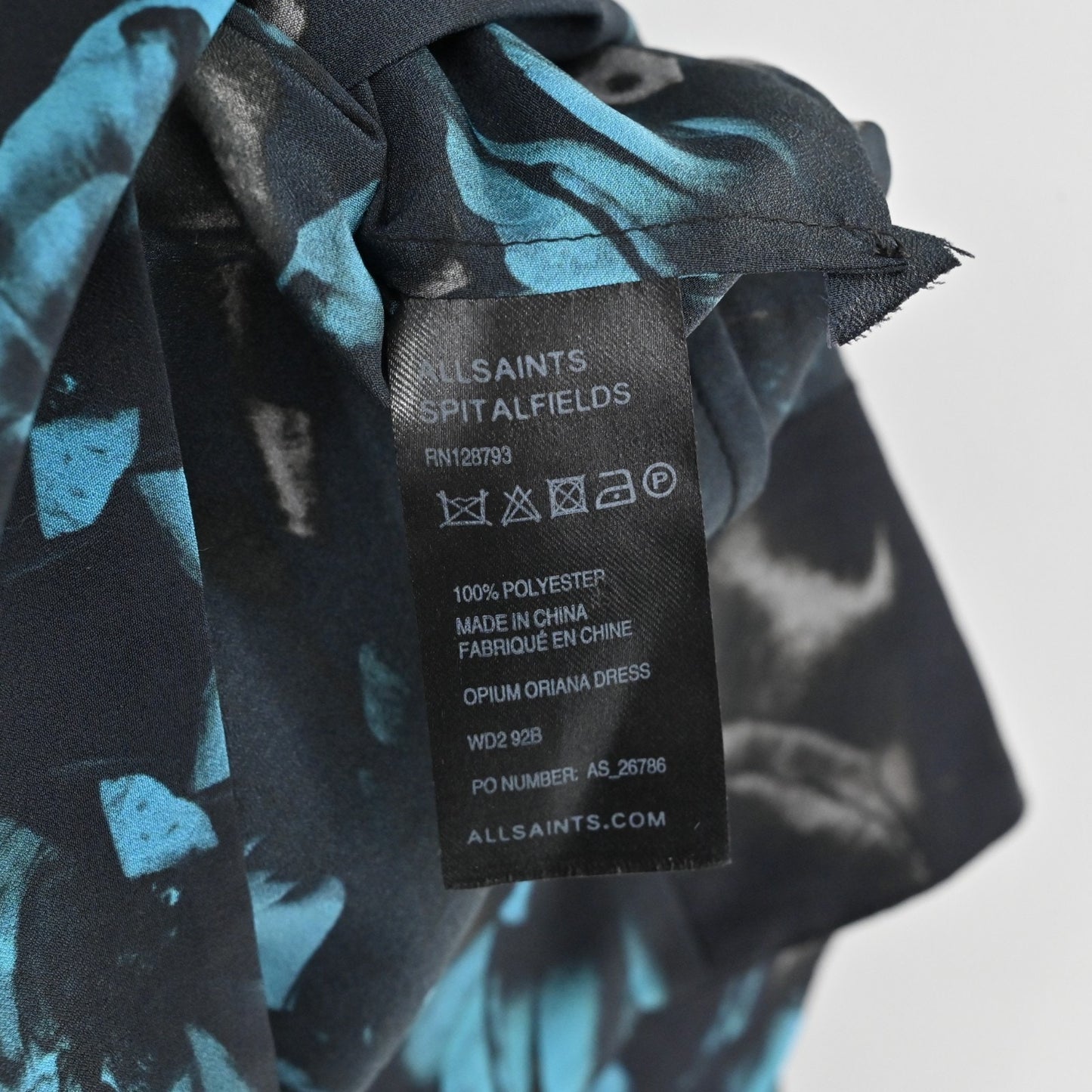 Allsaints Opium Oriana Dress Size 4 Blue Black Abstract Print Asymmetric Mini