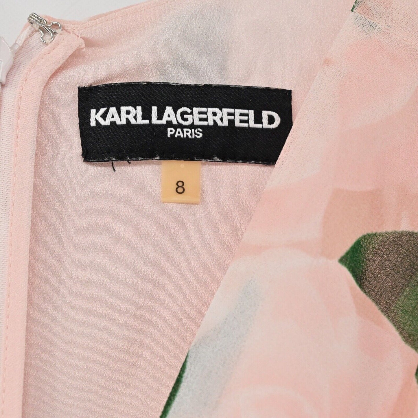 KARL LAGERFELD Dress Womens Size 8 Pink Floral Chiffon Flutter Sleeve Faux Wrap