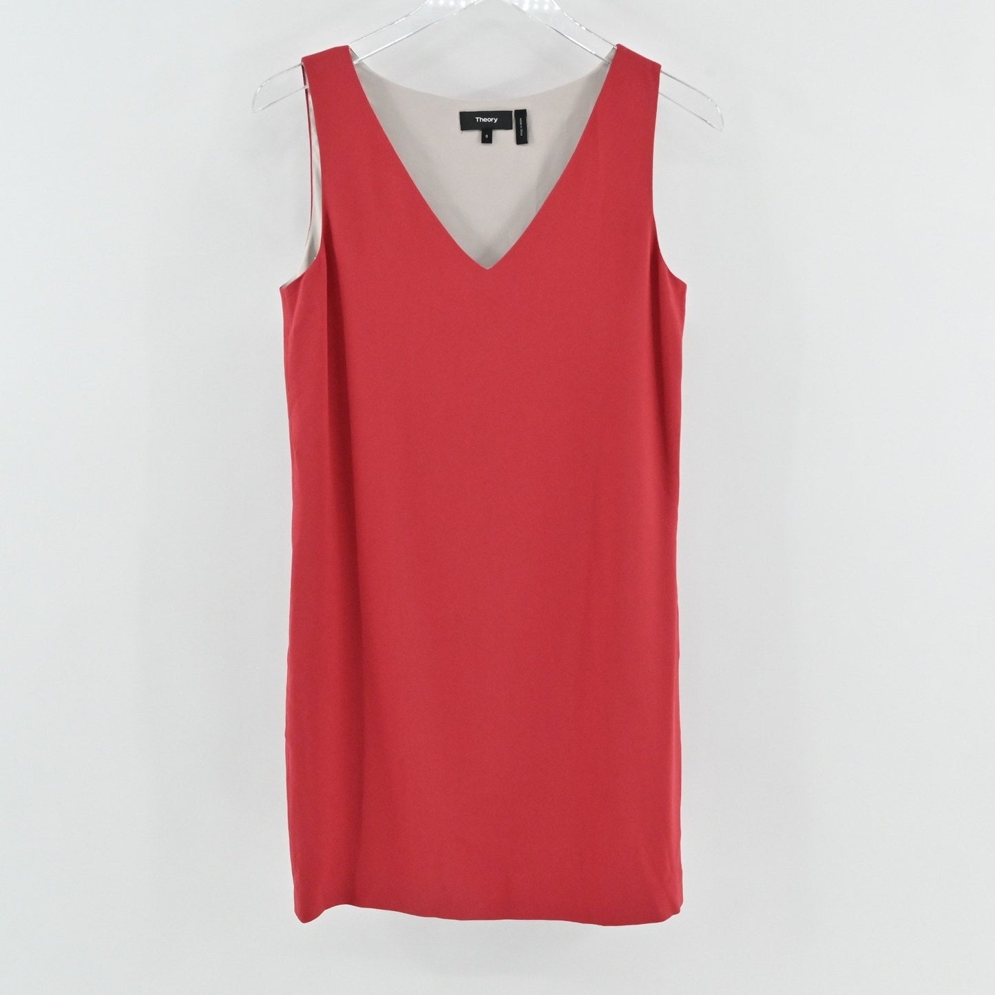 Theory Rosina Crepe Shift Dress Sleeveless Size 0 Red V Neck Career Date Night