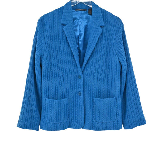 Vtg LIZ CLAIBORNE Blazer Womens Sz S Blue Cable Knit Wool Single Breasted Retro
