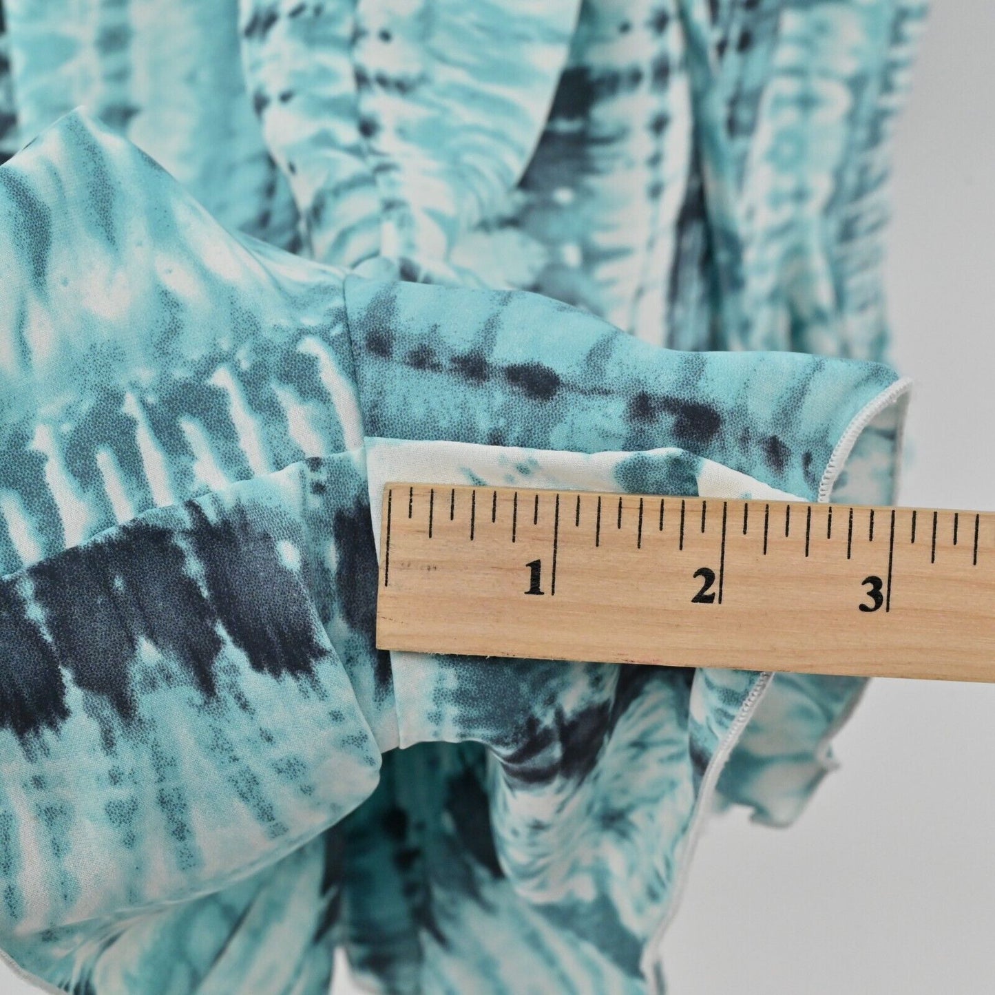 LUXXEL Romper Womens Size L Short Sleeve VNeck Turquoise Printed Tie Waist Frill