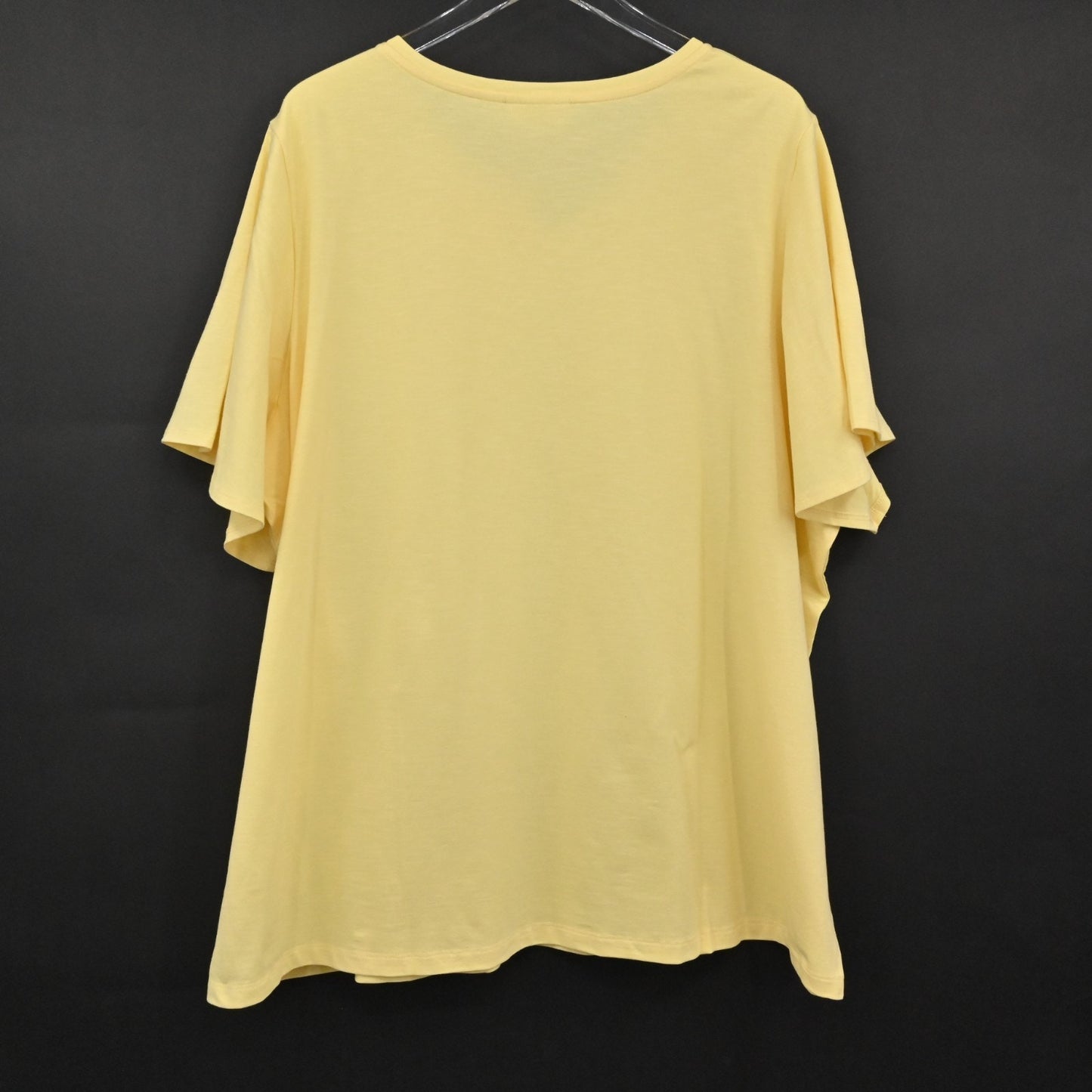Quacker Factory Womens VNeck Yellow Pink Butterfly Top Sz 3X Rhinestone Tee NEW