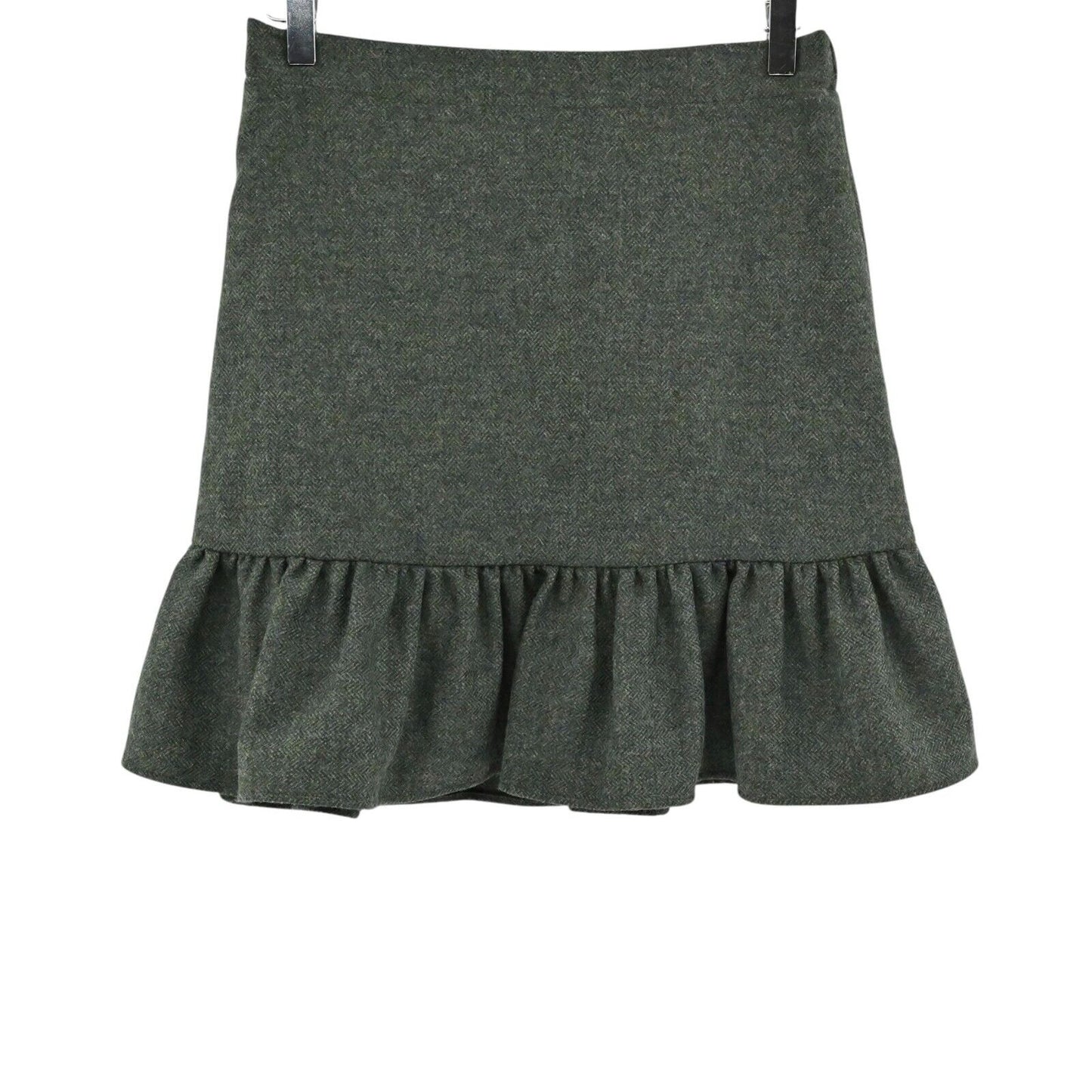 ANN MASHBURN Skirt Womens Size S Wool Ruffle Green Black Herringbone Mini