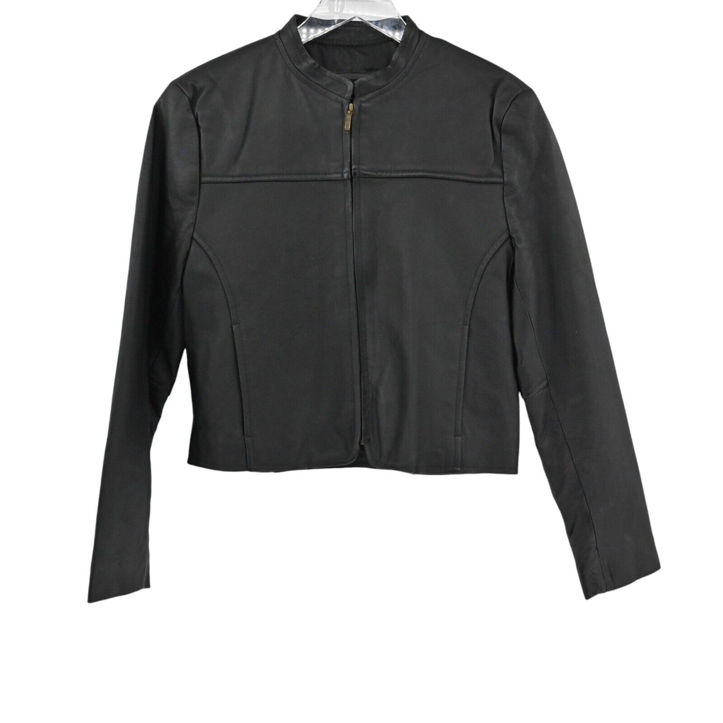 Vtg SERGIO VADDUCCI Jacket Womens Size M Black Leather Long Sleeve Short Zip Up