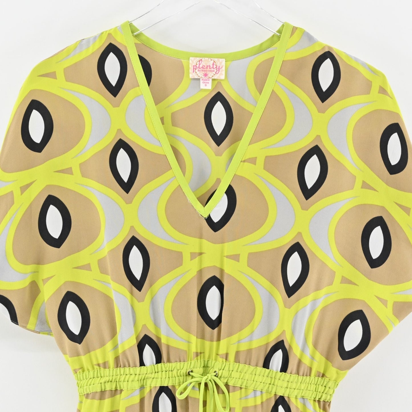 PLENTY by TRACY REESE Dress Size S Silk VNeck Tie Waist Geometric Print Mini Y2k