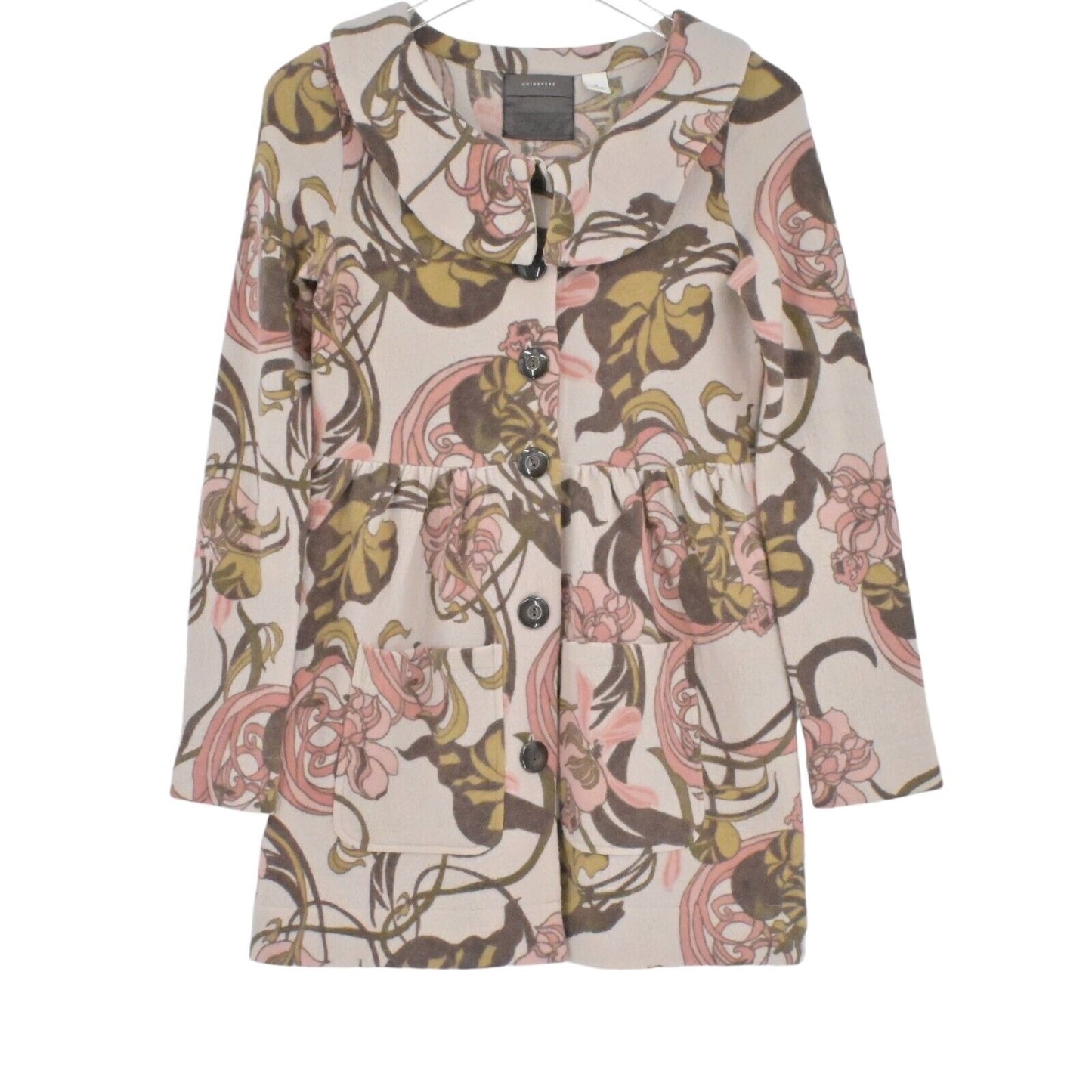 ANTHROPOLOGIE Pea Coat Womens Sz XS GUINEVERE Kirklees Sweater Coat Wool Floral