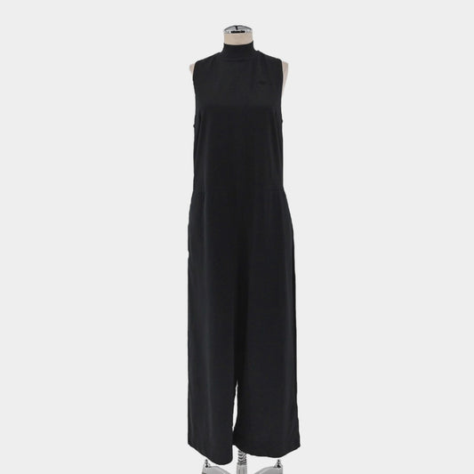 NIKE Womens Black Jumpsuit Size L Logo Cotton Sleeveless Mock Neck Crop Wide Leg