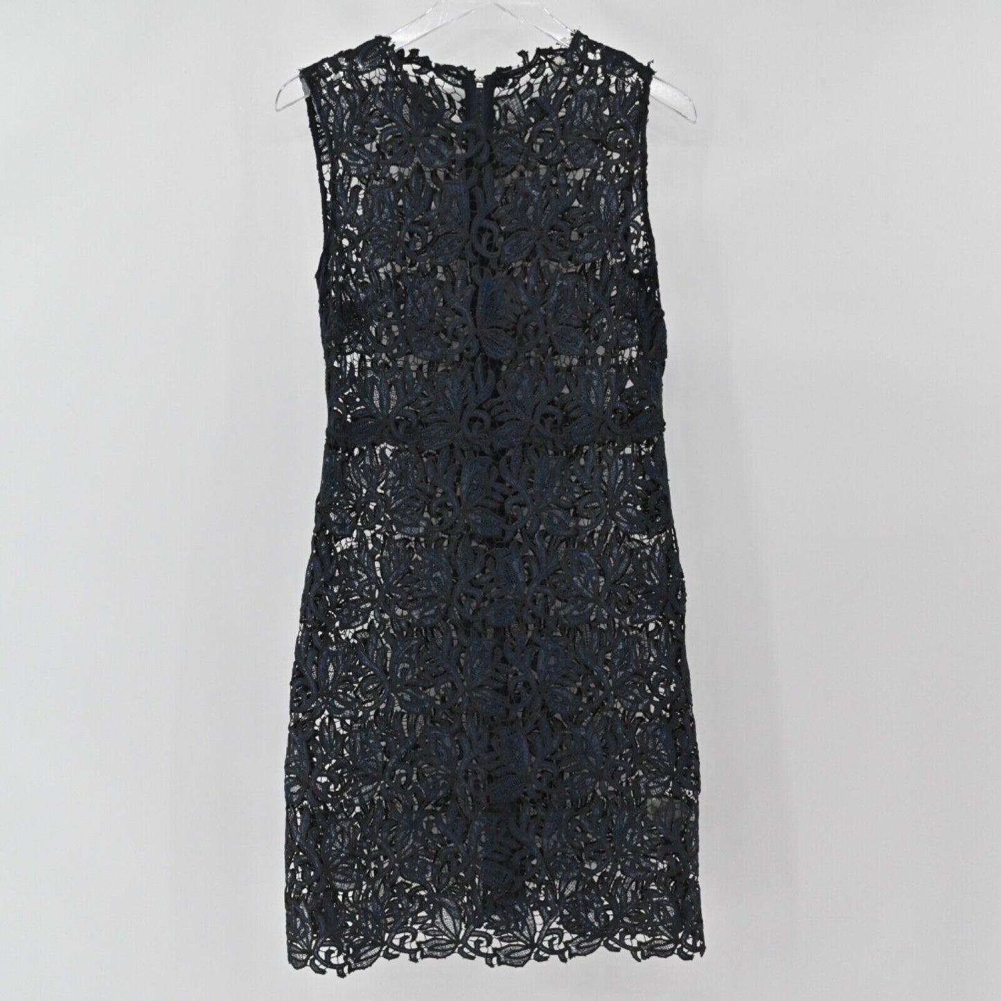 ELIE TAHARI Dress Womens Size 6 Black Blue Sheer Crochet Lace Sleeveless Sheath