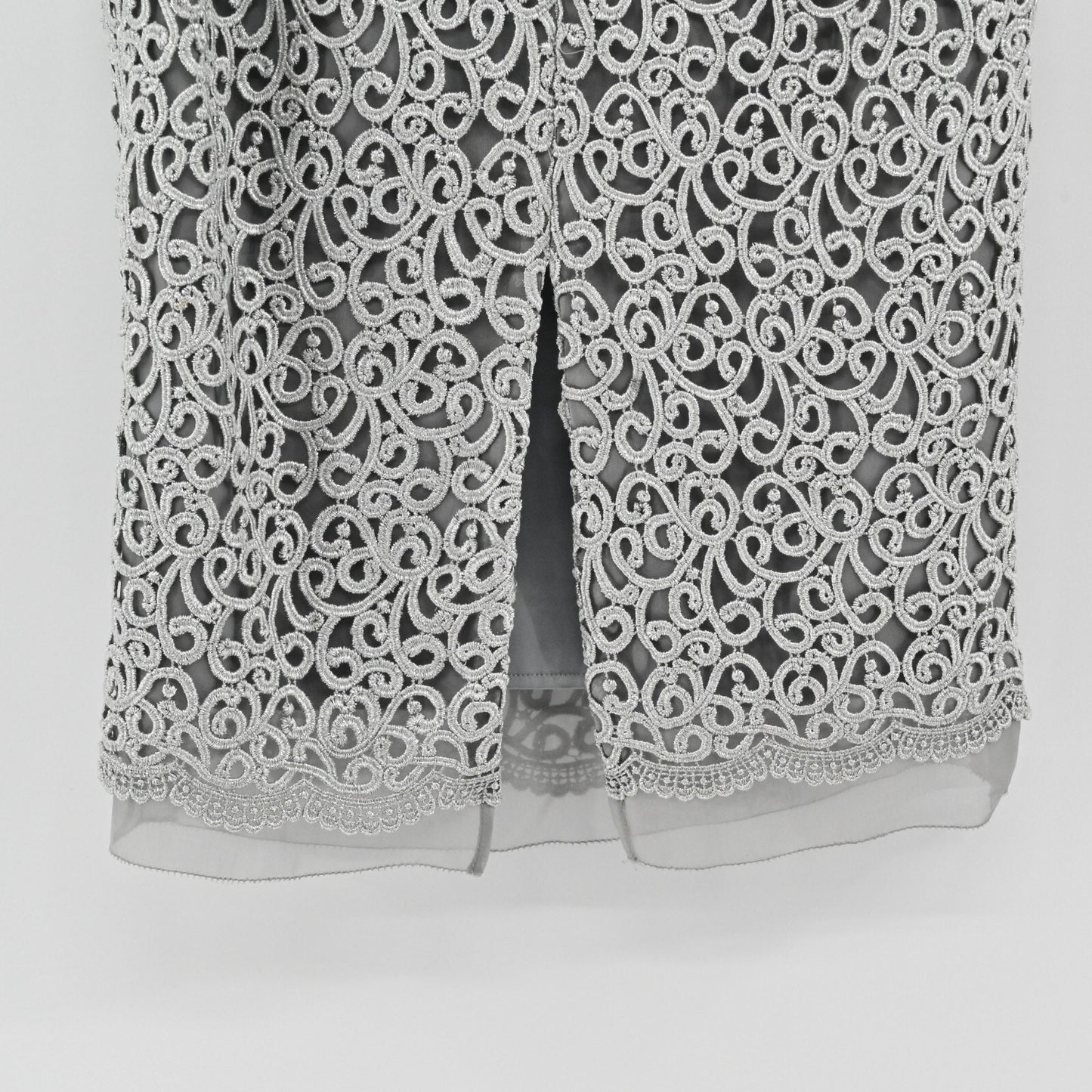 Vtg ANNE KLEIN Lace Pencil Skirt Womens Size 2 Silver Romantic Glamorous Luxe