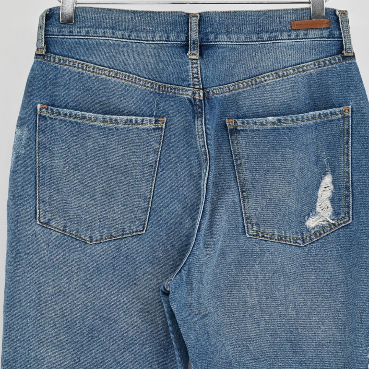 ANTHROPOLOGIE Pilcro Letterpress Womens Tilde Jeans Sz 28 High Rise Boho Patch