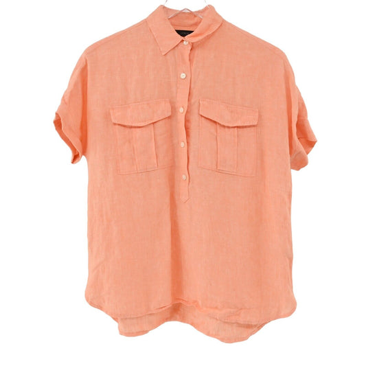 J CREW Top Womens Size 0 Orange Baird Mcnutt Irish Linen Boxy Pocket Blouse