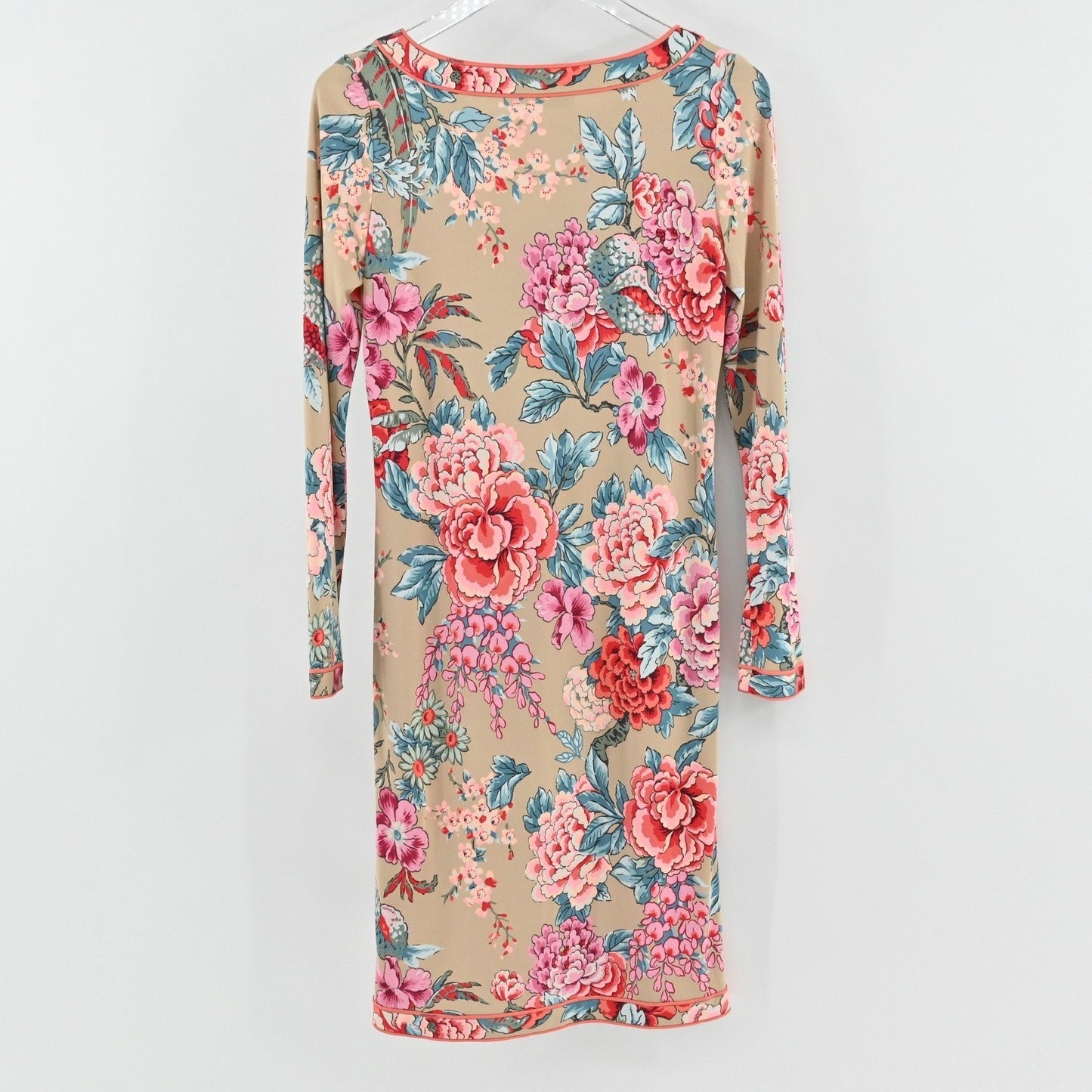 Leonard Paris Floral Print Silk Dress Size 38 Belted Long Sleeve Luxury Dopamine