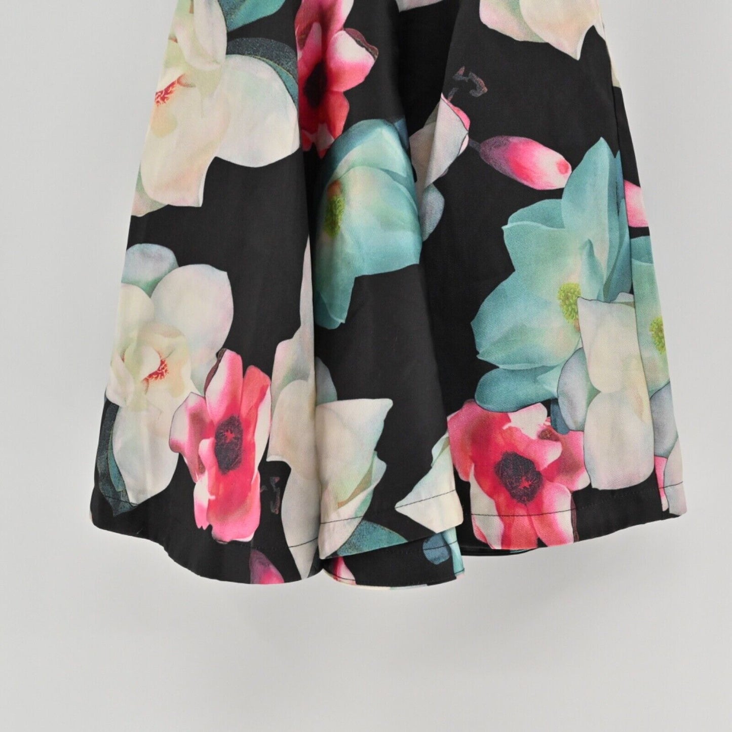 LUXXEL Dress Womens Size S Mini Fit Flare Halter Black Floral Satin Retro Prom