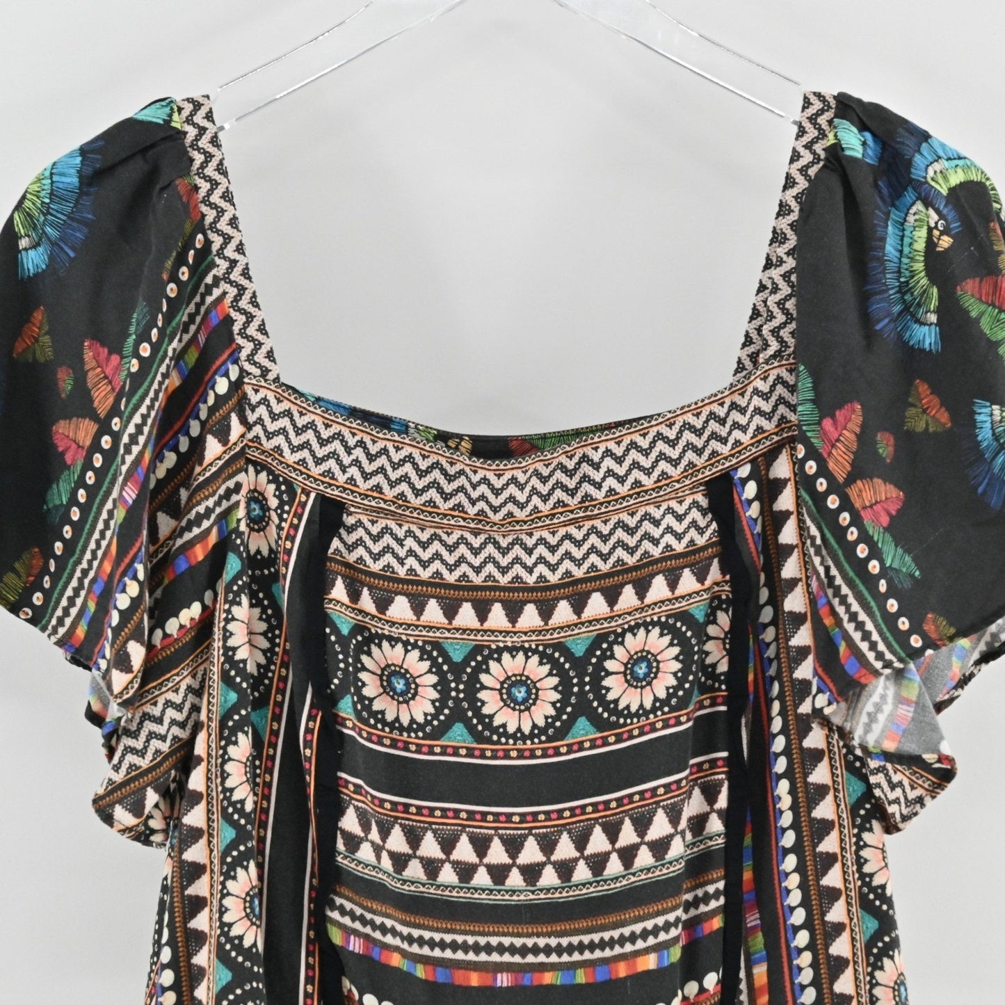 Anthropologie Farm Rio Nicolasa Blouse Size L Flutter Sleeve Boho Butterfly Top