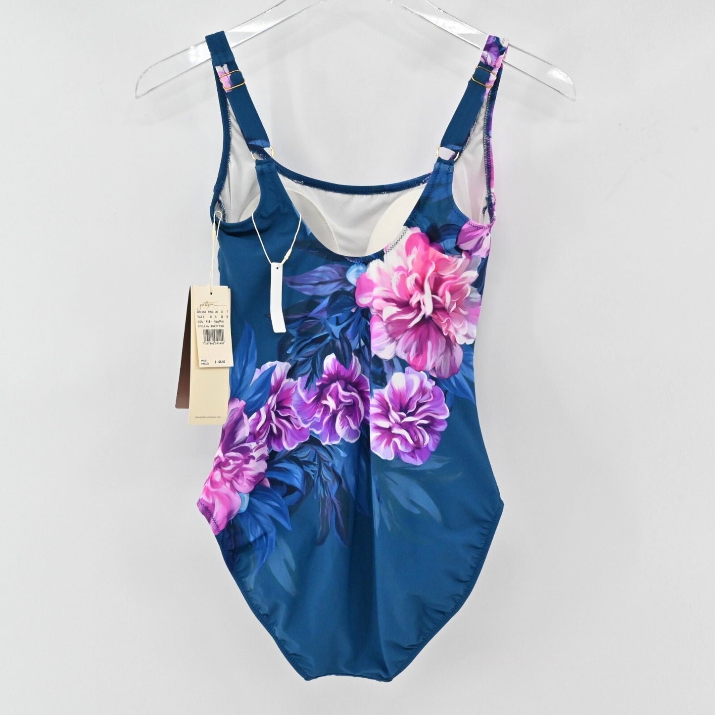 Gottex Womens Size 6 Fiji Navy Pink Floral Print Square Neck One Piece Swimsuit