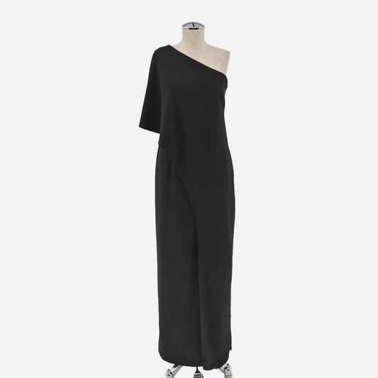 ADRIANNA PAPELL Womens Black One Shoulder Dress Size 6 Asymmetrical Drape Gown
