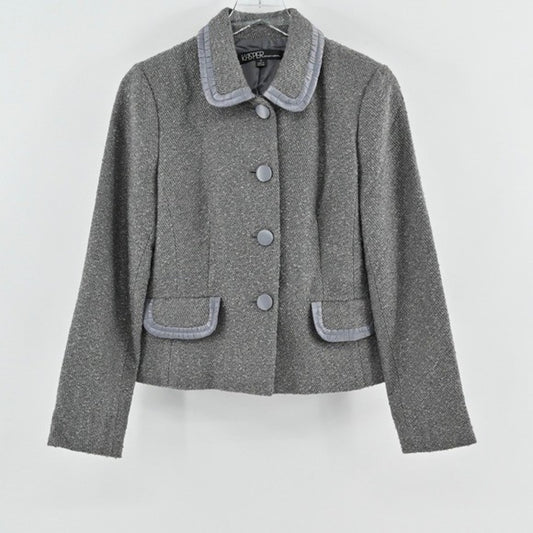 Vtg Kasper Womens Tweed Blazer Size 6 Gray Wool Metallic Career Business Jacket