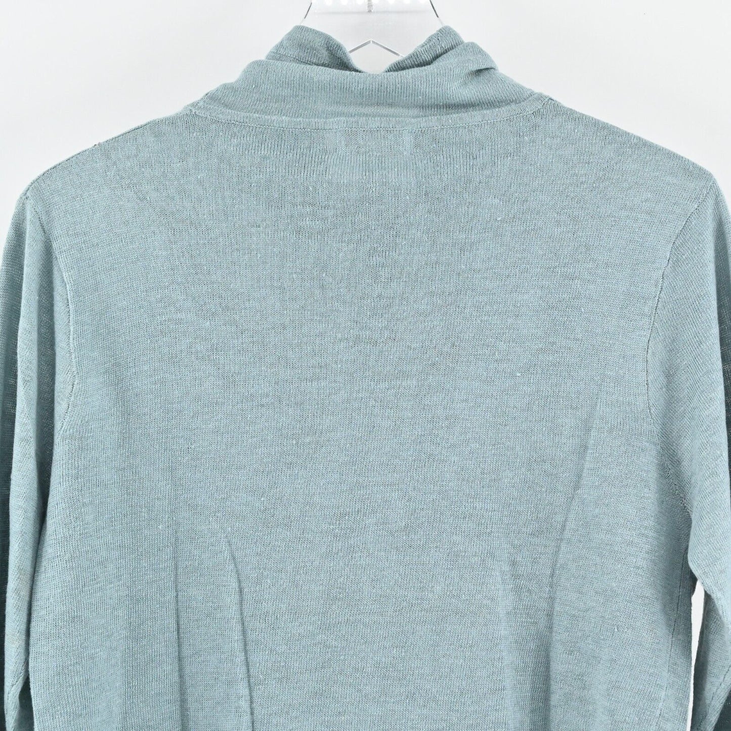 NORTHERN ISLES Sweater Womens Size S Embroidered Linen Teal Ice Funnel Neck NEW