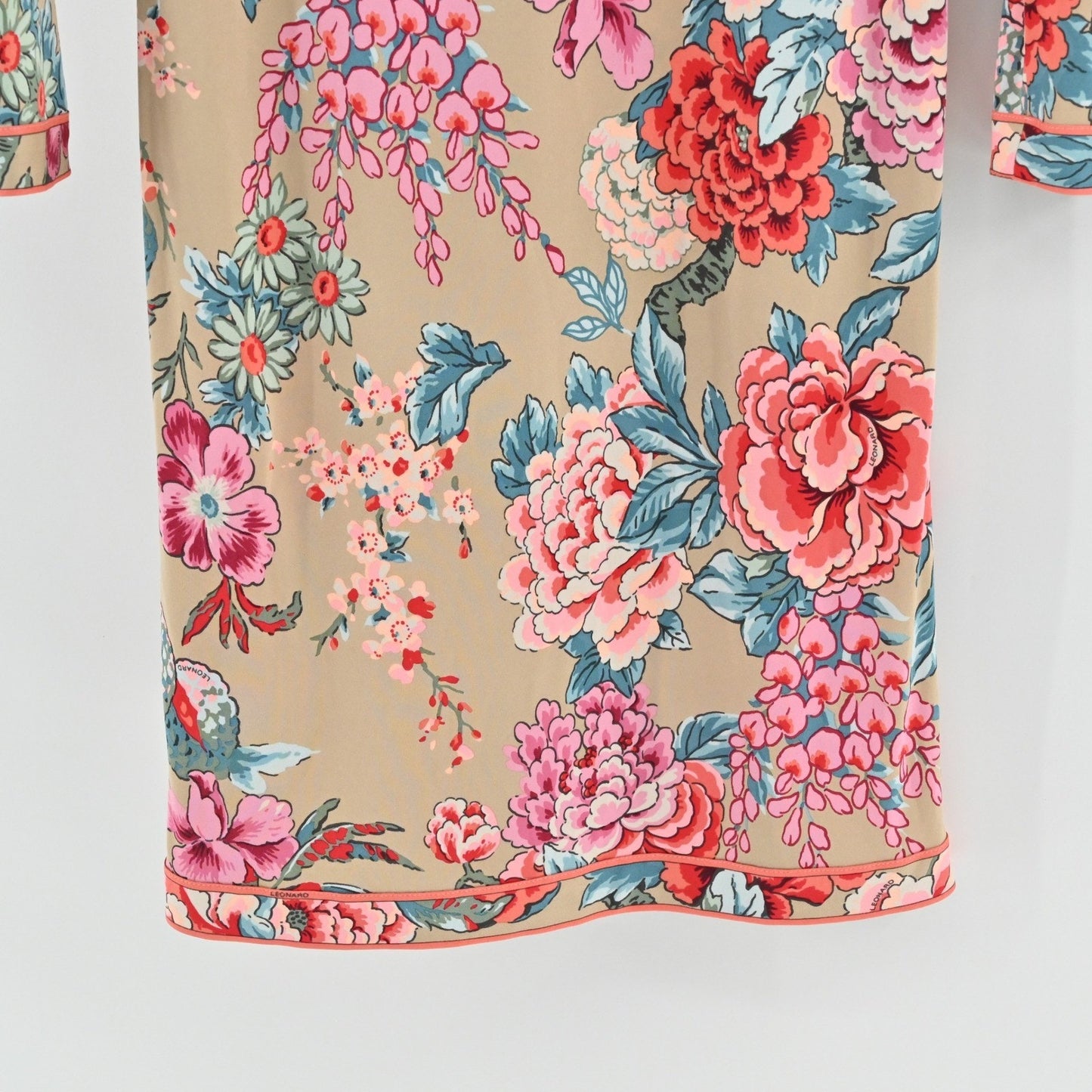 Leonard Paris Floral Print Silk Dress Size 38 Belted Long Sleeve Luxury Dopamine