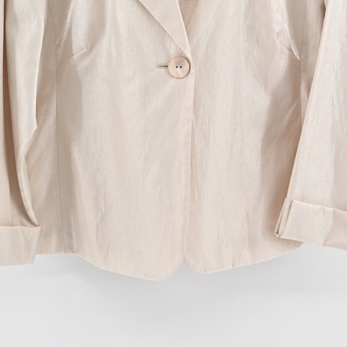 CHICOS Jacket Womens Size L Beige Metallic Cotton Blend Button Front Ailene NEW