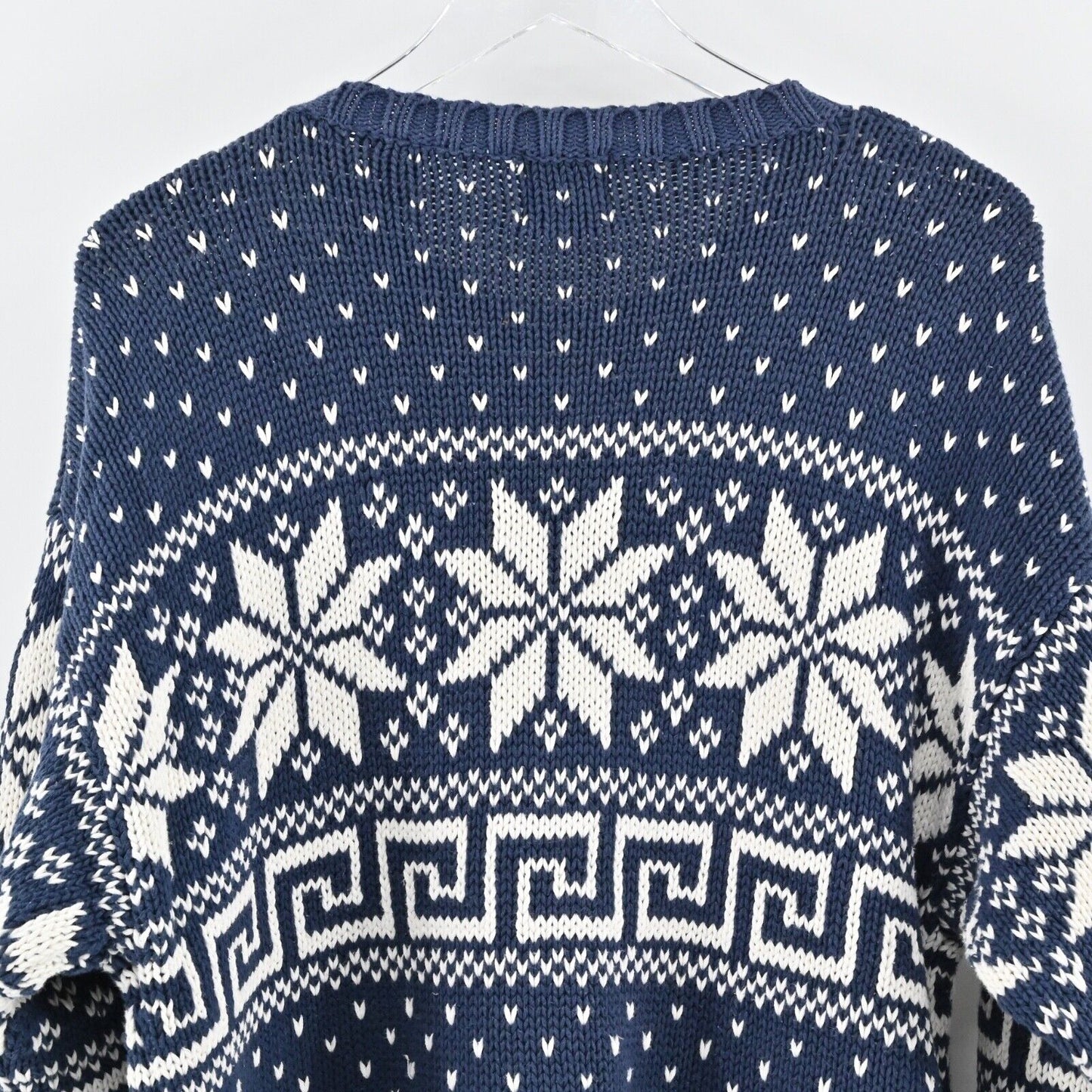 Vtg GAP Sweater Womens Sz L Blue Fair Isle 100% Cotton Chunky Knit Crew Neck 80s