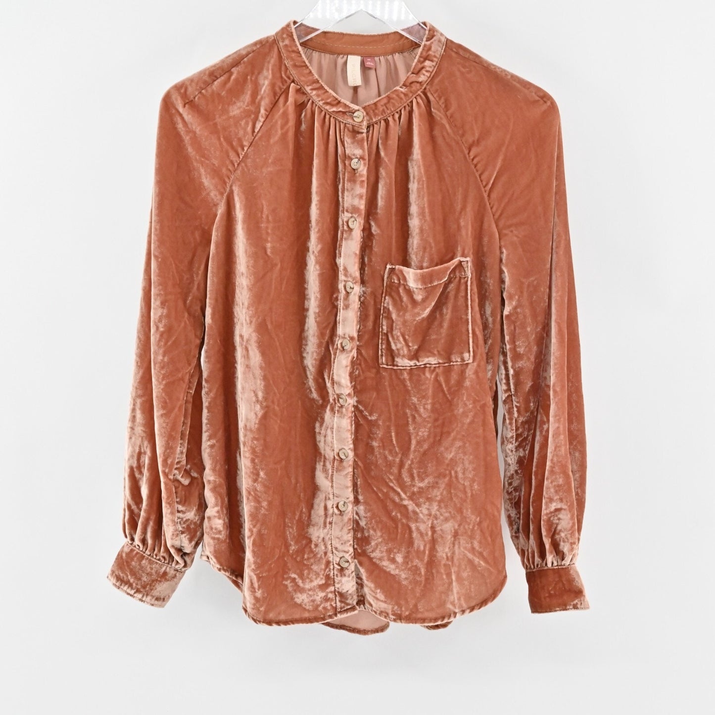 ANTHROPOLOGIE Top Womens Size XS Pilcro Velvet Femme Button Front Pocket Blouse