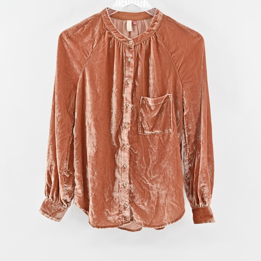 ANTHROPOLOGIE Top Womens Size XS Pilcro Velvet Femme Button Front Pocket Blouse