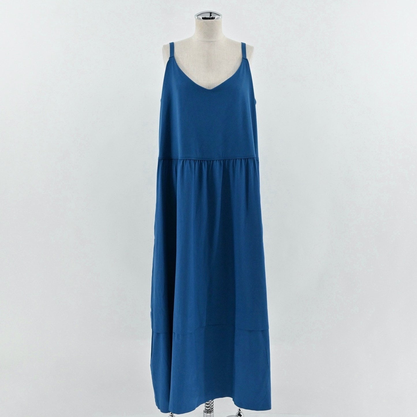 Athleta Elation Hybrid Midi Dress Size 2X Blue Spaghetti Strap Pocket Athleisure