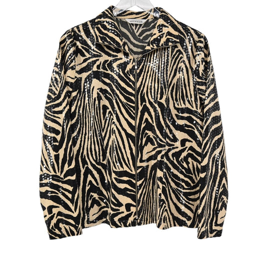 MISOOK Jacket Womens Size XL Exclusively Zebra Print Shiny Long Sleeve Zip Up