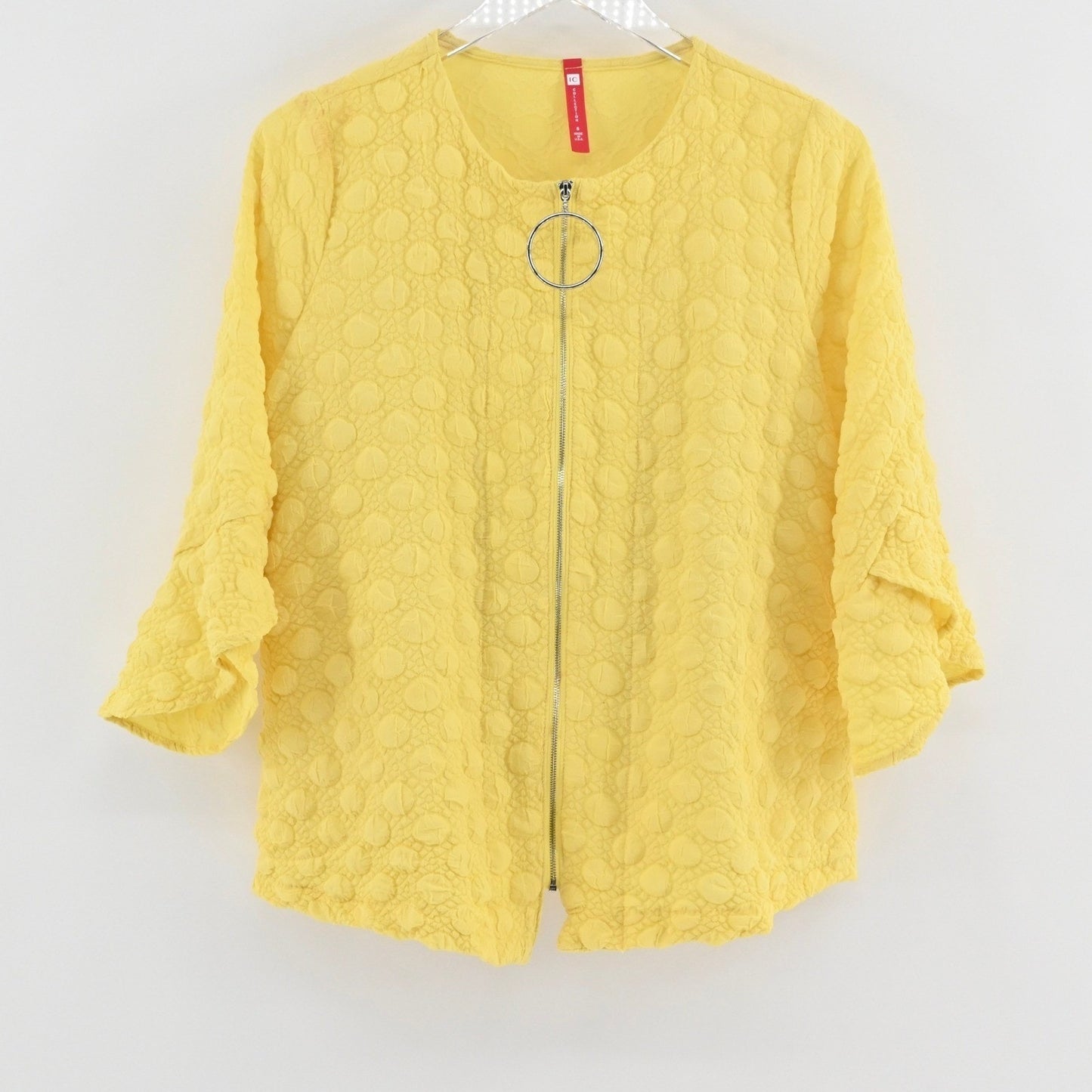 IC By Connie K Womens Yellow Jacket Size S Textured Sunny Zip Front Collarless