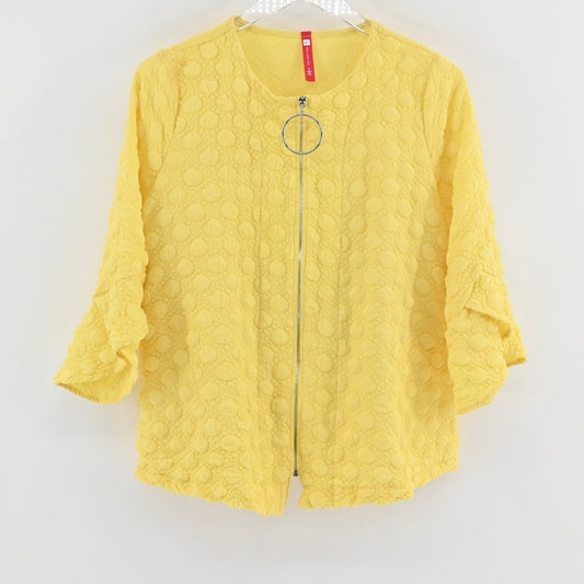 IC By Connie K Womens Yellow Jacket Size S Textured Sunny Zip Front Collarless