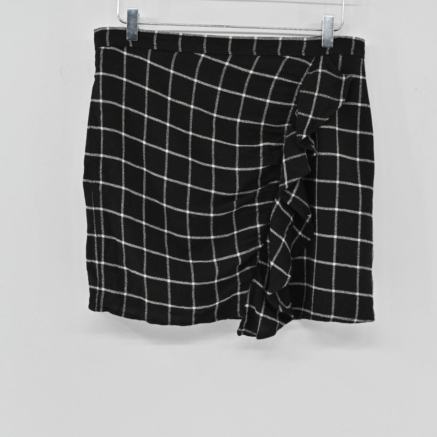 MADEWELL Skirt Womens Sz 10 Windowpane Check Ruffle Front Black White Wool Blend