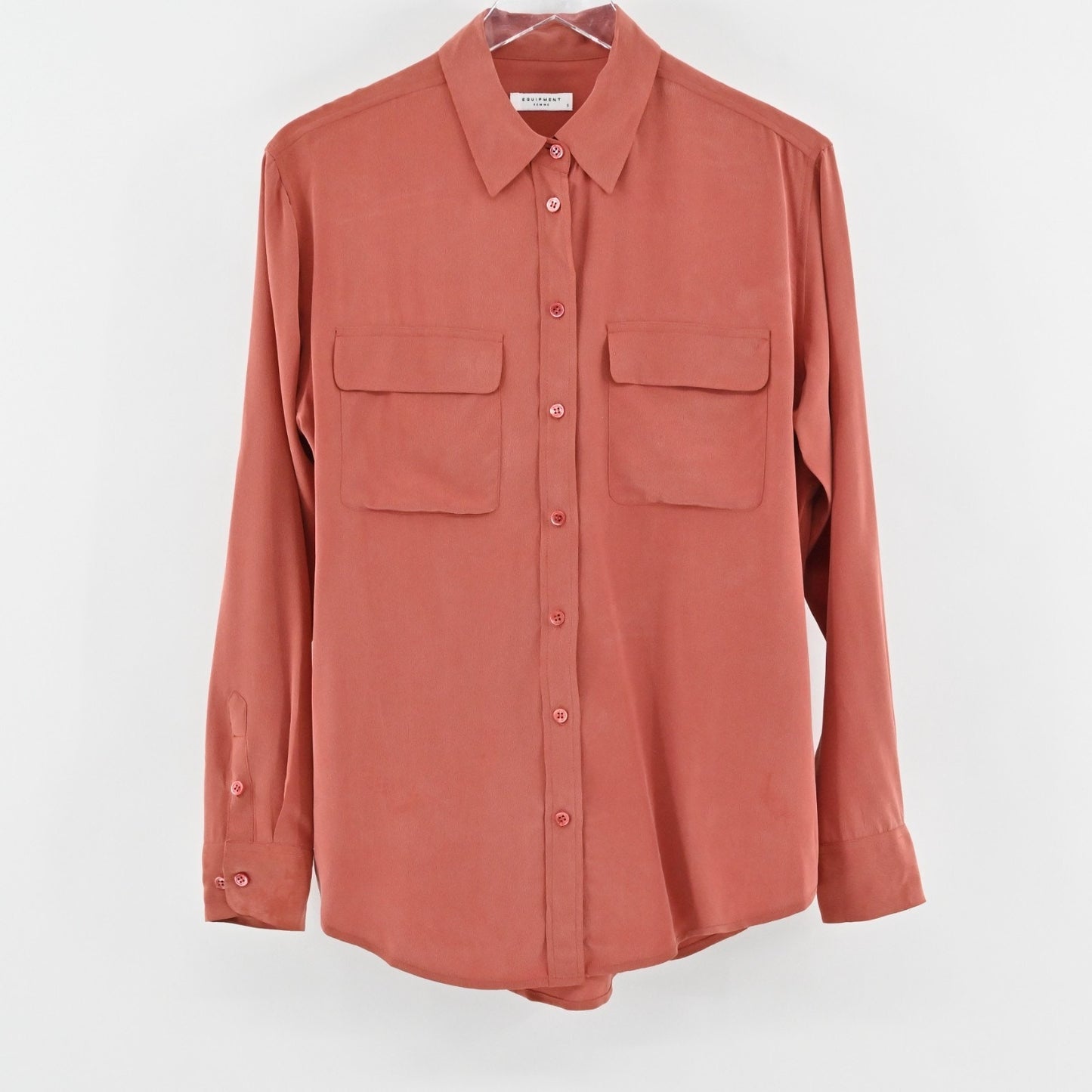 Equipment Womens Signature Silk Collar Shirt Size S Blouse Button Up Baked Clay