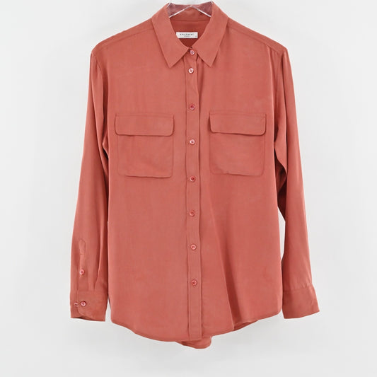 Equipment Womens Signature Silk Collar Shirt Size S Blouse Button Up Baked Clay