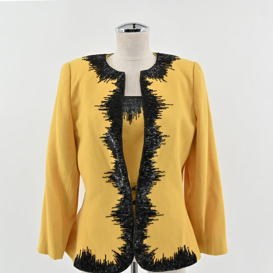 Vtg Nolan Miller Wool Beaded Jacket Tank Set Size 8 Yellow Retro Glam Hong Kong