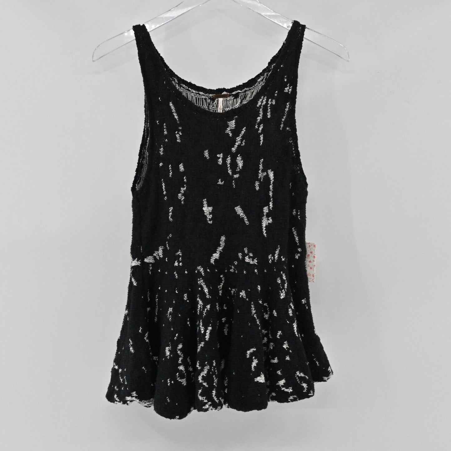FREE PEOPLE Sweater Tank Womens Size S Side by Side Peplum Knit Black Combo Boho