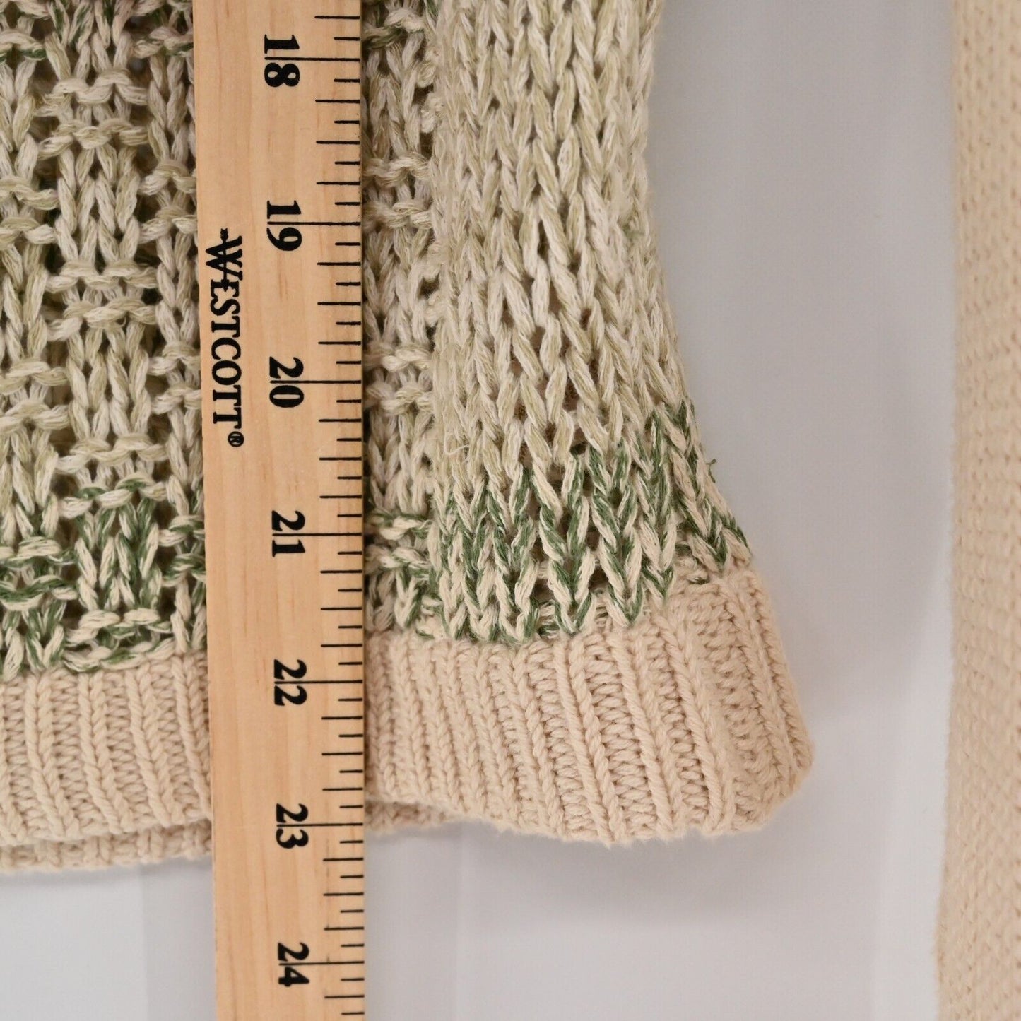 FREE PEOPLE Sweater Womens Size XS Long Sleeve Knit Beige Green Stripe Top Boho