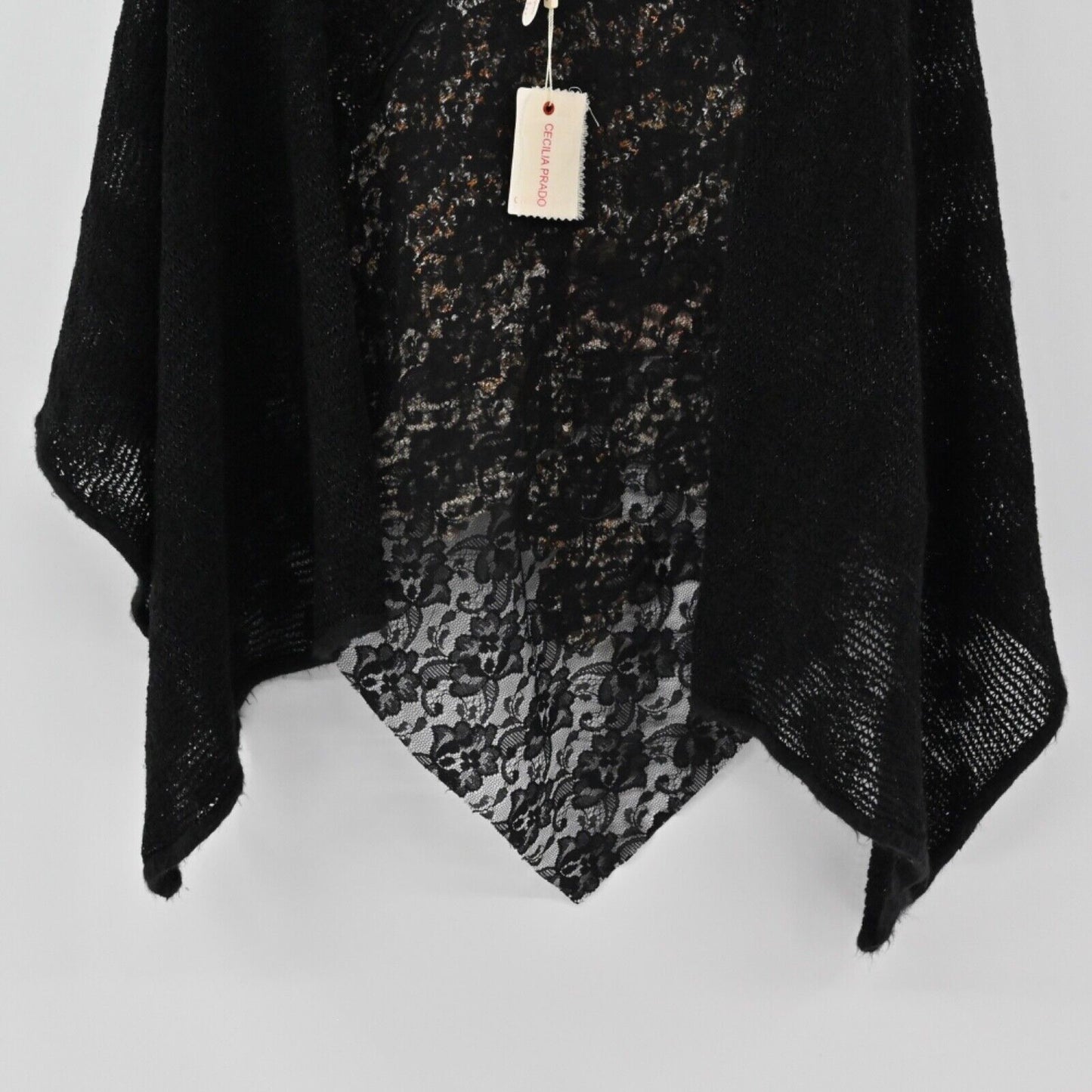 ANTHROPOLOGIE Poncho Womens Size M CECILIA PRADO Black Floral Metallic Wrap NEW