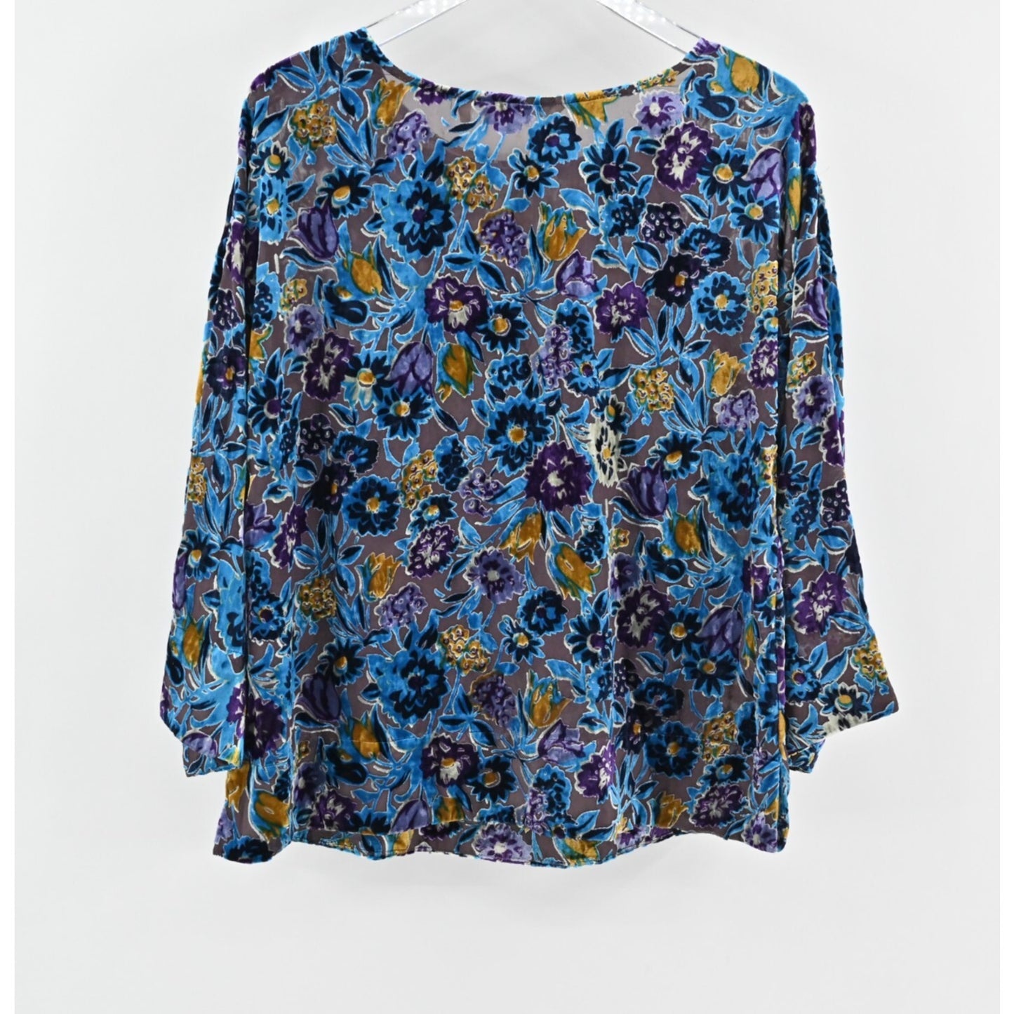 SOFT SURROUNDINGS Eliana Velvet Top Womens Size S Blue Floral Bateau Neck Blouse