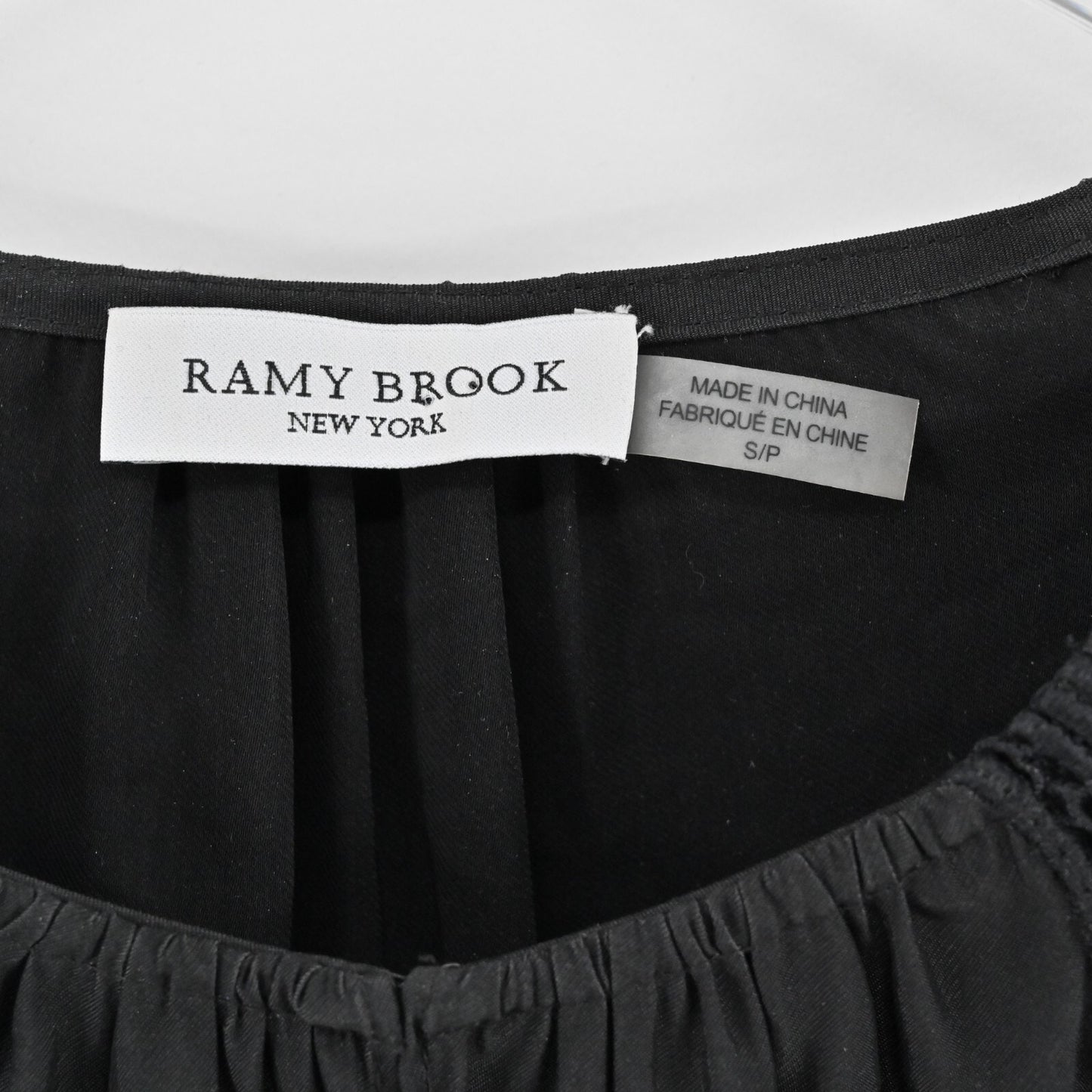 RAMY BROOK Womens Top Size S Black Smocked Keyhole Neck Lace Inset Detail Blouse