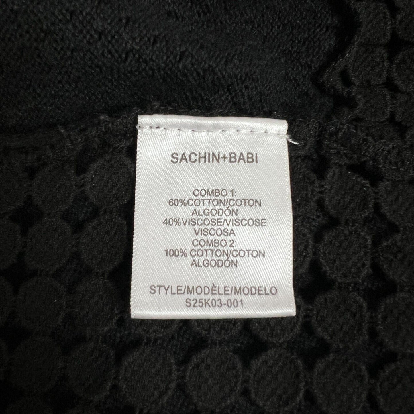 SACHIN BABI Top Womens Size Large Black Knit Split Back Dotted Mesh Layer Trim
