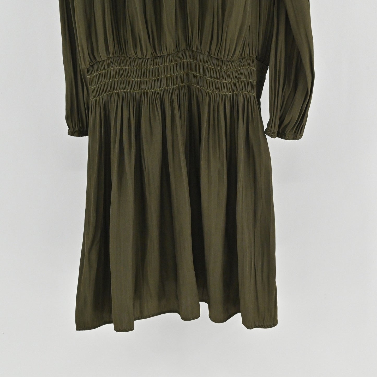 Ramy Brook Lauren Cold Shoulder Dress XXS Olive Green Pleated Earthy Ethereal