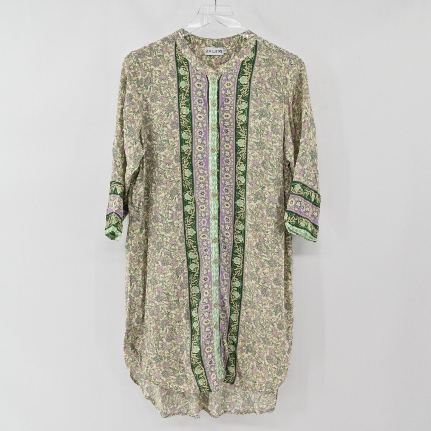 SEA LUSTRE Dress Womens One Size Green Floral Jet Setter Mini Tunis 3/4 Sleeve