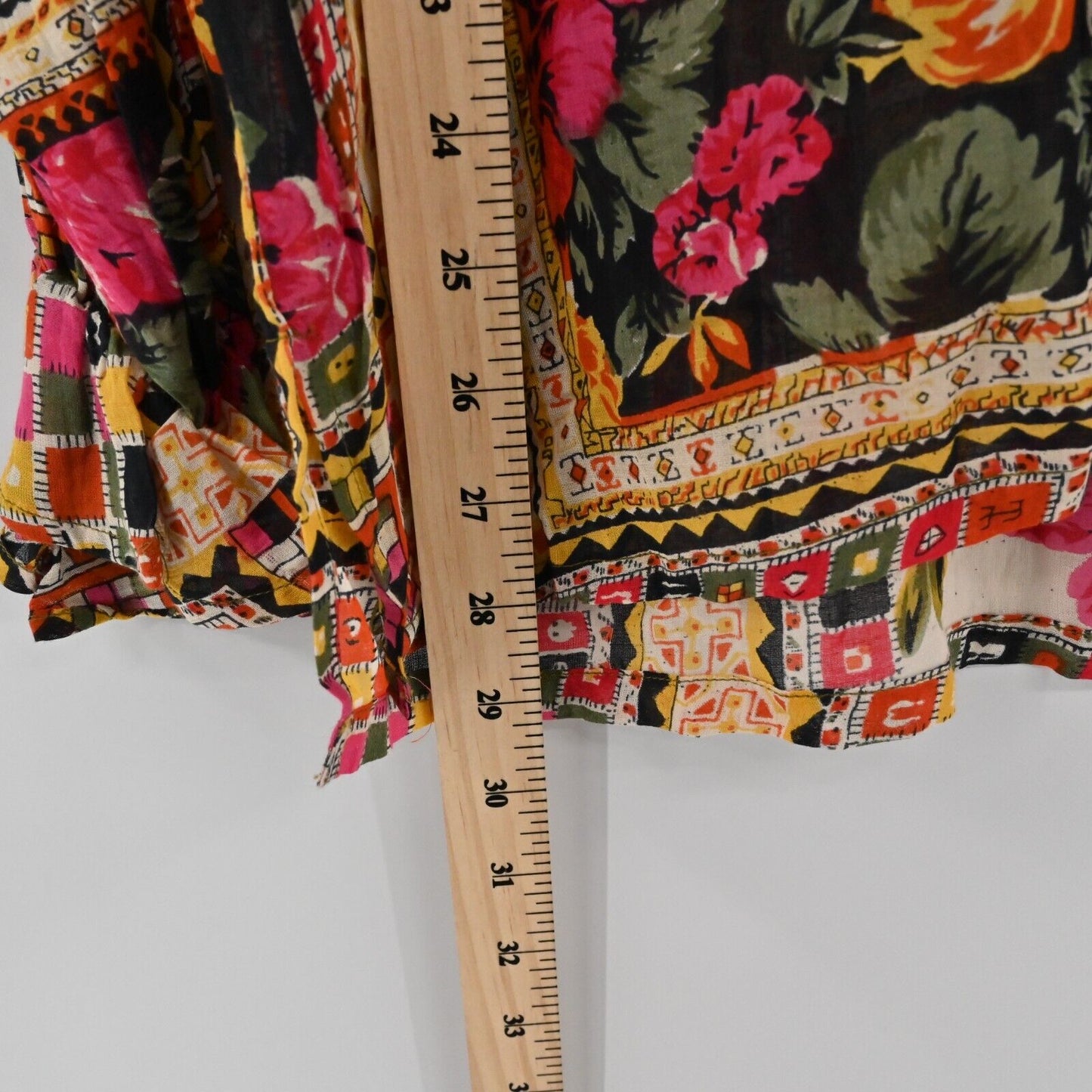 Vtg GITANO Top Womens Size S Patchwork Ruffle Long Sleeve Multicolor Blouse