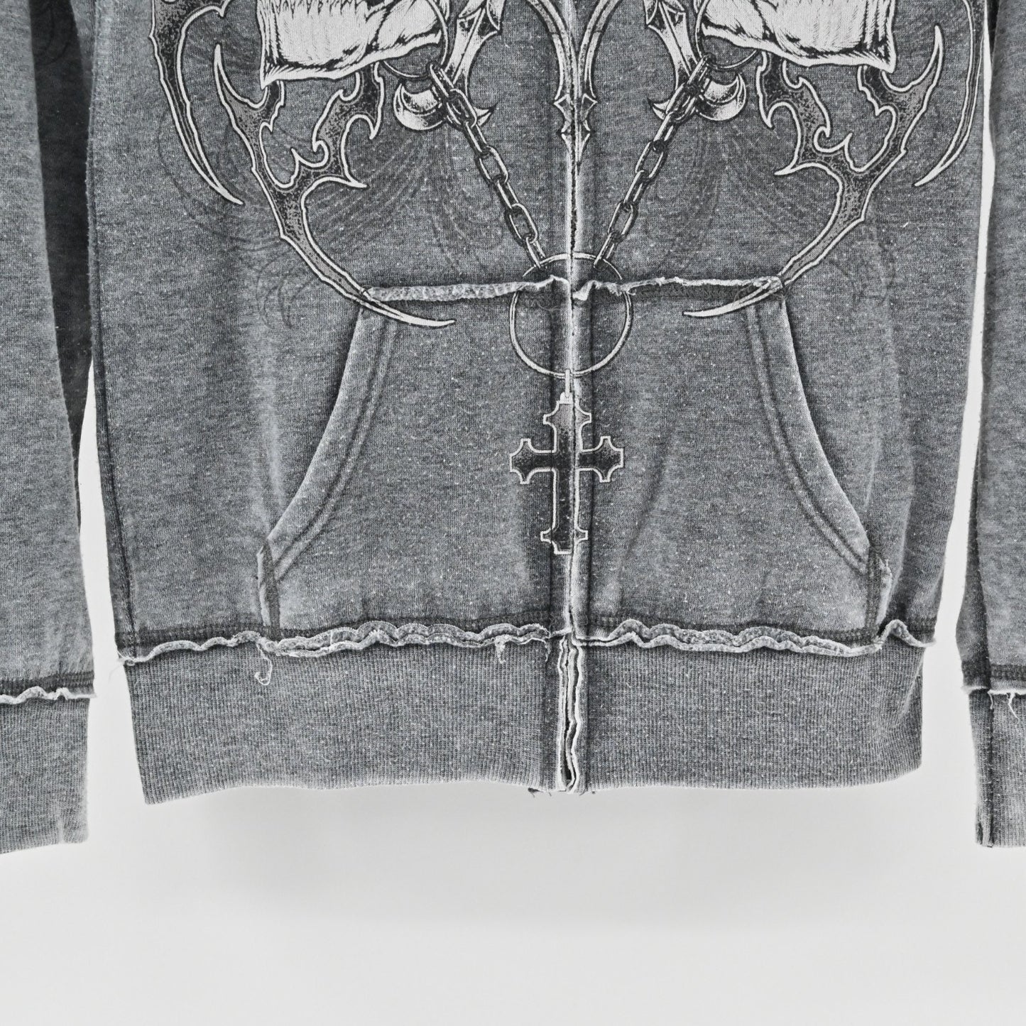 Affliction Womens Shred Fest Full Zip Jacket Size M Gray Black Hooded Skull Rock