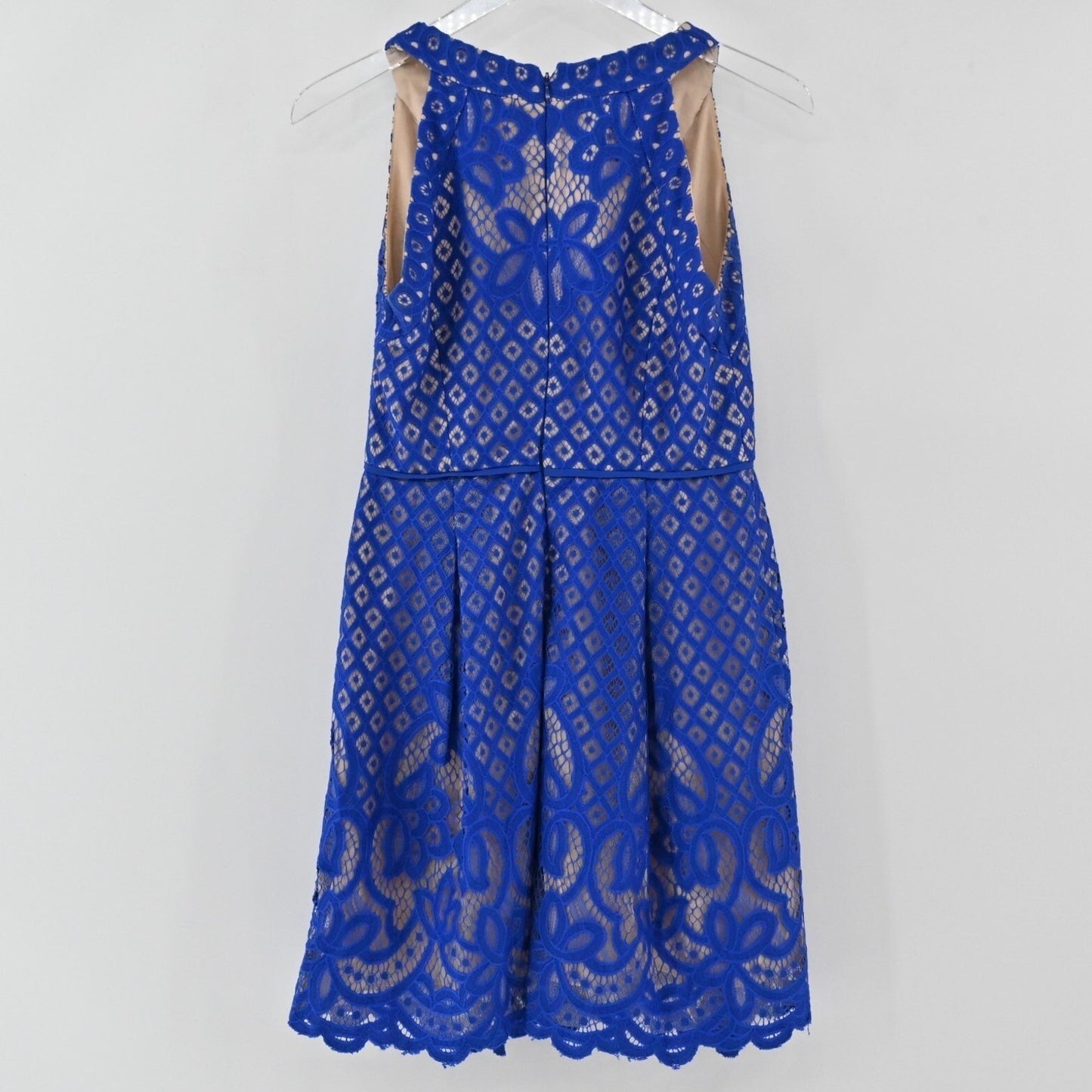 ADRIANNA PAPELL Blue Lace Dress Size 4 Floral Fit Flare Feminine Romantic Modern