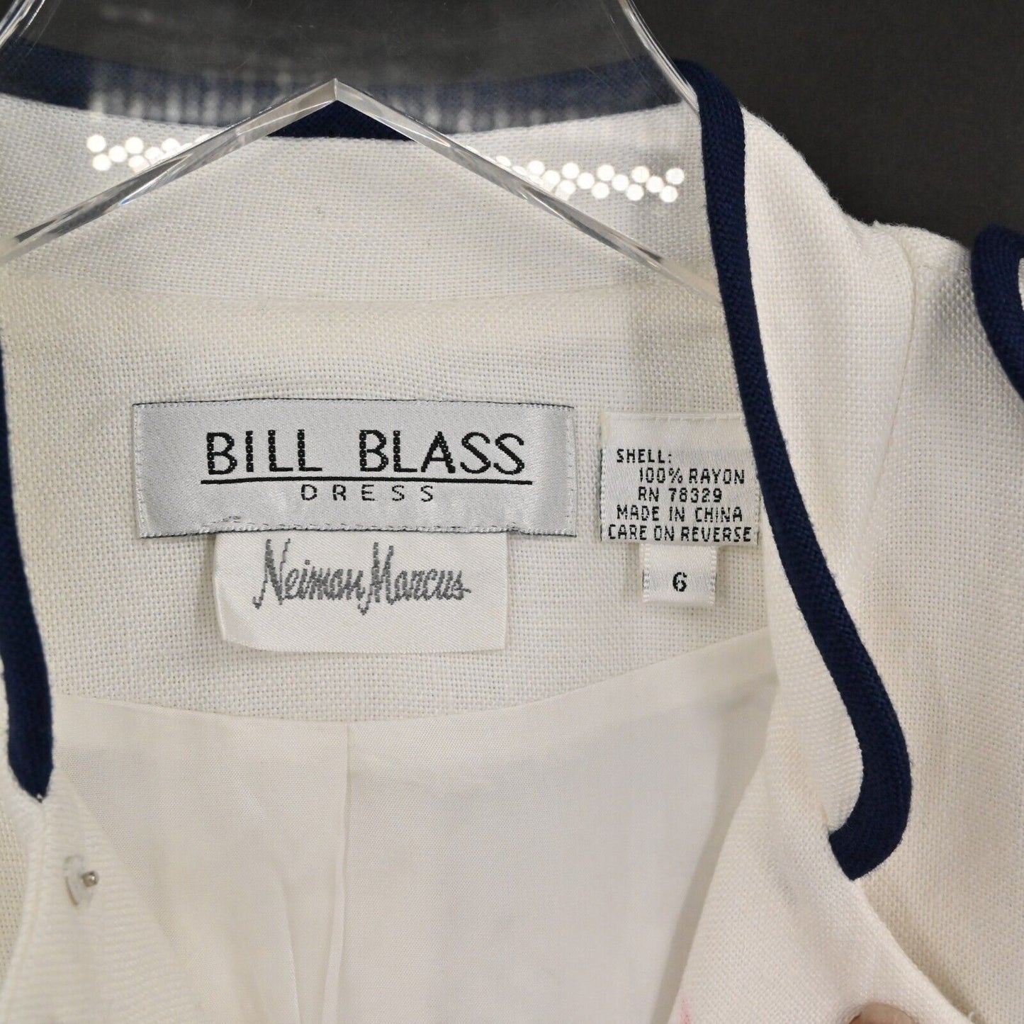 Vtg BILL BLASS Dress Womens Size 6 Navy Button Front Epaulet Preppy Nautical 80s