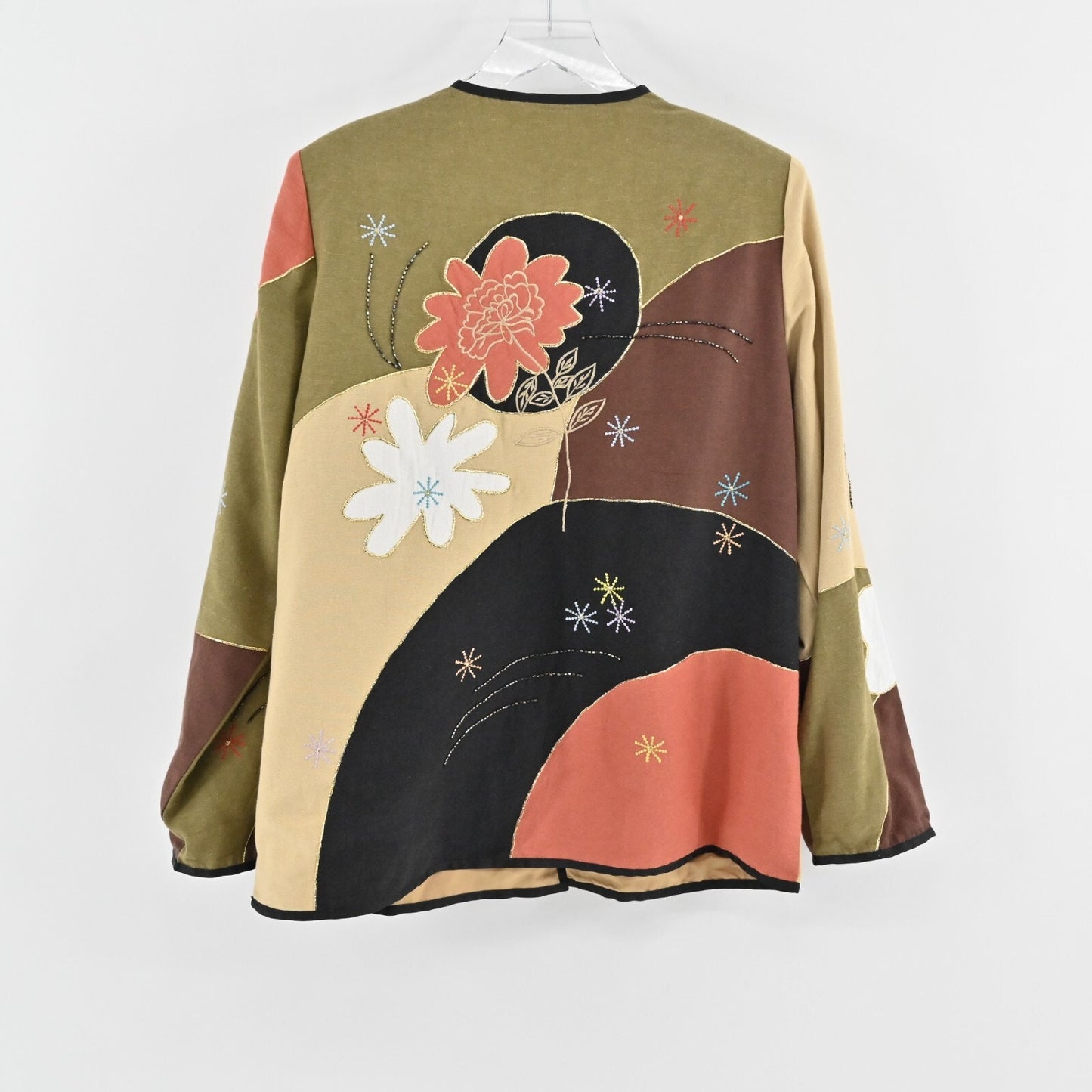 Vtg INDIGO MOON Womens Floral Beaded Jacket Size M Multicolor Boho Art to Wear