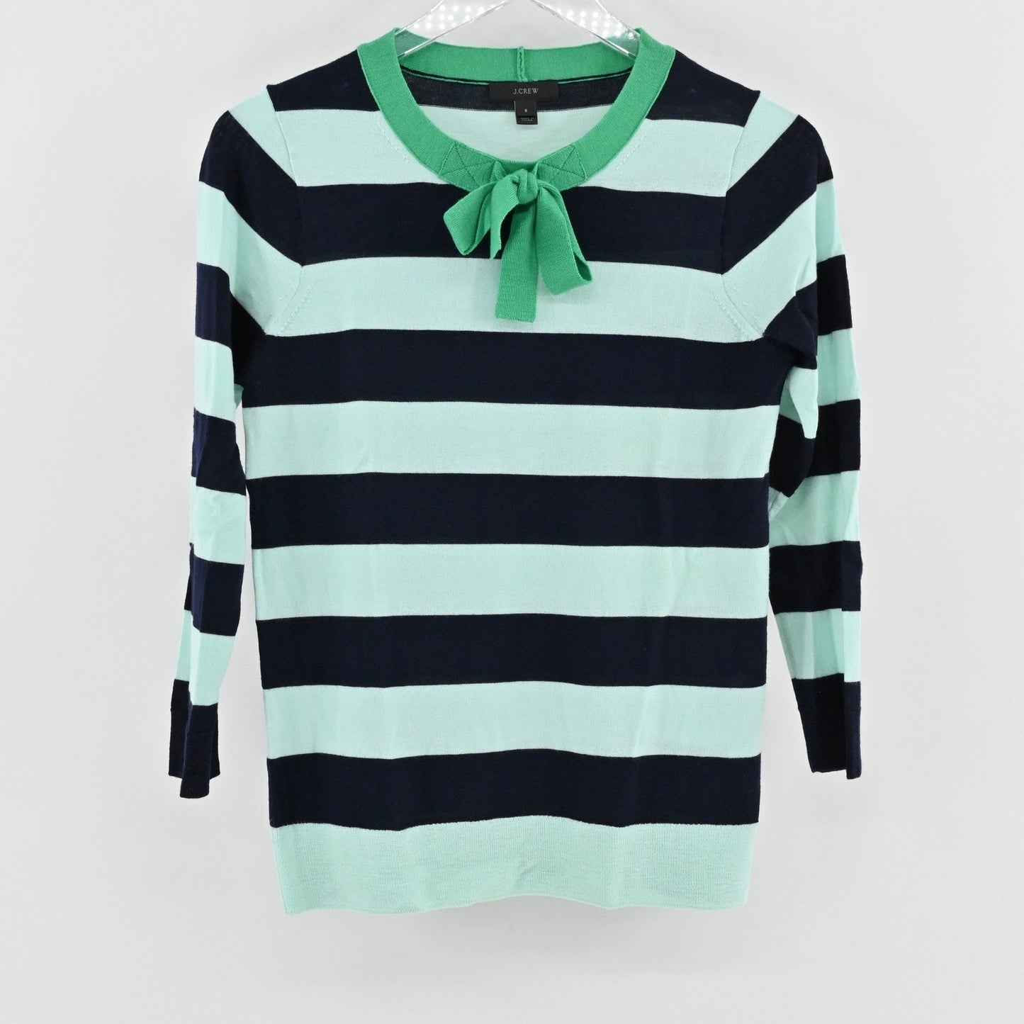 J Crew Womens Tippi Tie Neck Sweater Size M Merino Wool Striped Cozy Preppy Chic