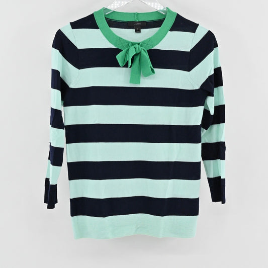 J Crew Womens Tippi Tie Neck Sweater Size M Merino Wool Striped Cozy Preppy Chic